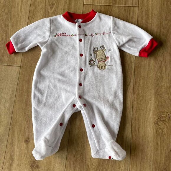 Carter's White & Red Footie Pajamas My First Christmas 3 Months Baby Vintage 90s - Picture 1 of 6